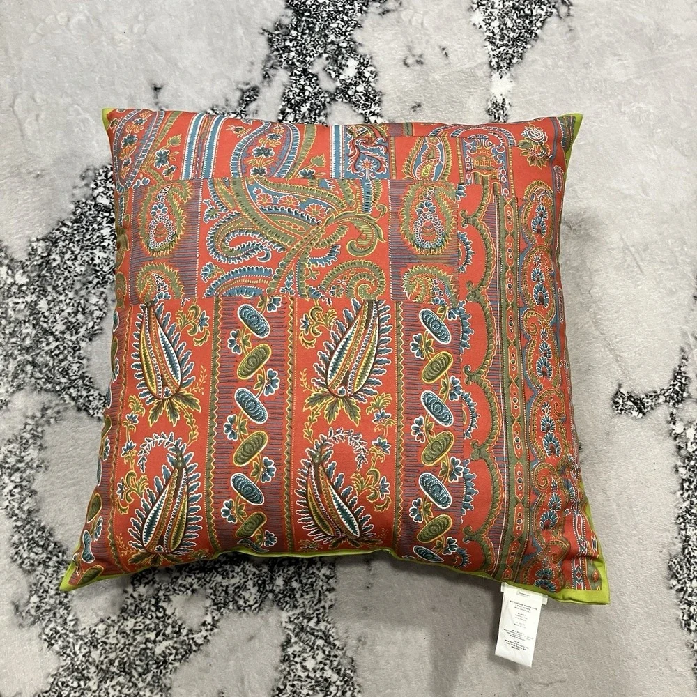 Pottery Barn Paisley Couch Throw Pillow Coral Teal‎ Green 20x20 Insert